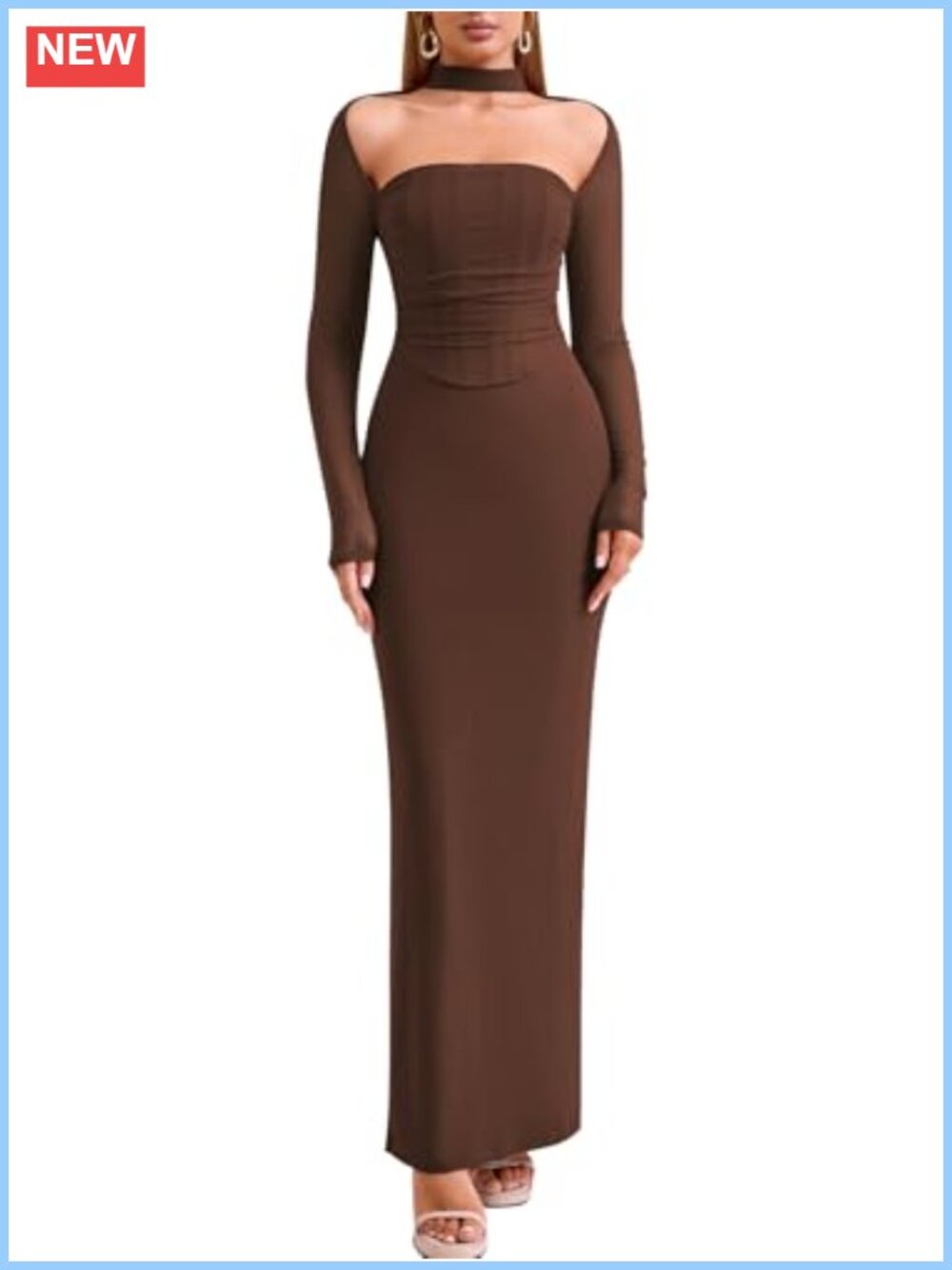 Women's Halter Neck Long Sleeve Bodycon Maxi Dress Formal Wedding Guest
